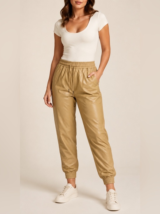 Stella Luce Pants - Stella Luce Camel Faux Leather Jogger Pants Size Small